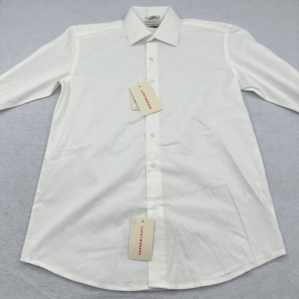 Lucky Brand Mens Slim Fit Stretch Dress Shirt White Men's Small 14-14.5 NWT New - Picture 2 of 15